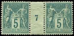 * TYPE SAGE - 75    5c. Vert, PAIRE Mill.7, TB - 1876-1878 Sage (Type I)