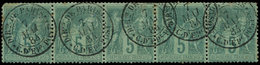 TYPE SAGE - 75    5c. Vert, BANDE De 5 Obl. Càd DIRon DE PARIS/C. D'EPARGNE 7/5/84, Qqs Défauts, Frappes TTB, R - 1876-1878 Sage (Type I)