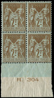 ** TYPE SAGE - 105   2f. Bistre Sur Azuré, BLOC De 4 Bdf Avec N°, TTB - 1876-1878 Sage (Typ I)