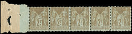 ** TYPE SAGE - 105   2f. Bistre Sur Azuré, BANDE De 5 Bdf, TB - 1876-1878 Sage (Type I)