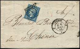 Let LETTRES DE PARIS - N°14Ad 20c. Bleu Sur VERT, Obl. Los. J Bâton S. LAC, Càd T1521 J PARIS J 6/4/61, TTB - 1849-1876: Periodo Clásico