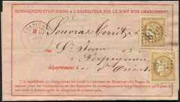 Let AFFRANCHISSEMENTS DE SEPTEMBRE 1871 - N°43Bd 10c. Bistre Brun R II, 2 Ex. Obl. GC 2818 S. Avis Rose De Chargement, C - 1849-1876: Periodo Clásico