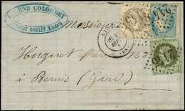 Let AFFRANCHISSEMENTS DE SEPTEMBRE 1871 - N°25, 27 Et 37 Obl. GC 2145 S. LAC, Càd T17 LYON 16/9/71, TRICOLORE TTB - 1849-1876: Periodo Clásico