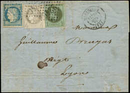 Let AFFRANCHISSEMENTS DE SEPTEMBRE 1871 - N°41, 25 Et 37 Obl. GC 2240 S. LAC, Càd T17 MARSEILLE 29/9/71, Arr. LYON 30/9, - 1849-1876: Période Classique