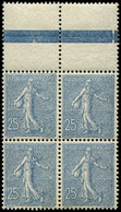 ** EMISSIONS DU XXème SIECLE - 132   Semeuse Lignée, 25c. Bleu, BLOC De 4 Bdf, Très Bien Centré, TTB - Unused Stamps