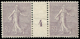 * EMISSIONS DU XXème SIECLE - 133   Semeuse Lignée, 30c. Violet, PAIRE Mill.4, TB - Unused Stamps