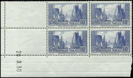 ** EMISSIONS DU XXème SIECLE - 261c  La Rochelle, 10f. Bleu, T II, BLOC De 4 CD 20/9/30, 1 Ex. *, TB - Unused Stamps