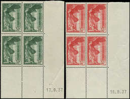 ** EMISSIONS DU XXème SIECLE - 354/55 Samothrace, BLOCS De 4 CD 16 Et 17/9/37, TB - Unused Stamps