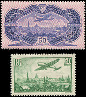 * POSTE AERIENNE - 14/15 50f. Vert-jaune Et 50f. Burelé, TB - 1927-1959 Neufs