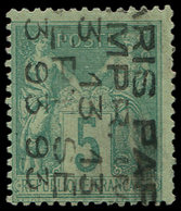 (*) PREOBLITERES - 15  Sage,  5c. Vert, Surchargé 5 Lignes, TB. C - 1893-1947