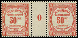 ** TAXE - 47  50c. Rouge, PAIRE Mill.0, Ch. S. Interp., TB - 1859-1959 Usados