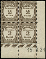 ** TAXE - 62   2f. Sépia, BLOC De 4 CD 15/6/31, 1 Ex. *, TB - 1859-1959 Usados