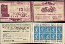 CARNETS (N° Yvert) - 192-C2    Semeuse Camée, 30c. Bleu, N°192b, T IIB, S. 102-N, RADIO-SNAP, TB - Autres & Non Classés