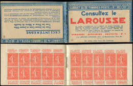 CARNETS (N° Yvert) - 199-C42   Semeuse Lignée, 50c. Rouge, N°199e, T IIB, S. 187, LAROUSSE, Infime Adh. De Couv. Sur Les - Andere & Zonder Classificatie