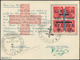 Let TIMBRES DE LIBERATION - BRIANCON 10 : 30c. Rouge, BLOC De 4 Obl. S. Carte Noël 1944, TB - Liberation