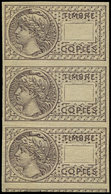 ** Spécialités Diverses - TIMBRES FISCAUX Copies 1893 : Type Tasset, Essai En Brun, BANDE De 3, Sans Impression De Valeu - Andere & Zonder Classificatie