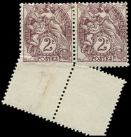 * VARIETES - 108   Blanc,  2c. Brun-lilas, PAIRE Avec Joli PIQUAGE DECALE, TB - Unused Stamps