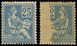 ** VARIETES - 118   Mouchon, 25c. Bleu, RECTO-VERSO PARTIEL, TTB. C - Unused Stamps