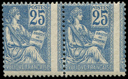 ** VARIETES - 118   Mouchon, 25c. Bleu, PAIRE Avec PIQUAGE à CHEVAL, TB. C - Unused Stamps
