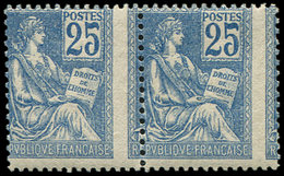 ** VARIETES - 118   Mouchon, 25c. Bleu, PAIRE Avec PIQUAGE à CHEVAL, TB. C - Neufs