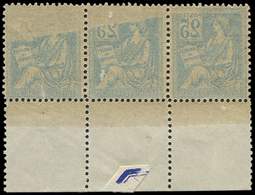 ** VARIETES - 118   Mouchon, 25c. Bleu, BANDE De 3 RECTO-VERSO, Bdf, 2 Infimes éclats De G. S. 1 T., Très Bon Centrage,  - Ungebraucht