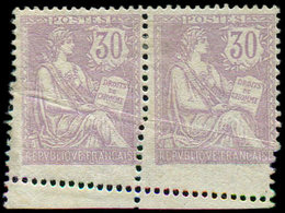 * VARIETES - 128   Mouchon Retouché, 30c. Violet, PAIRE Petit Bdf, Variété De PIQUAGE, TB - Unused Stamps