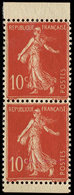 ** VARIETES - 135d  Semeuse Chiffres Maigres, 10c. Rouge, PAIRE Verticale De Carnet Avec Bords, TB - Unused Stamps