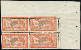 ** VARIETES - 145   Merson,  2f. Orange Et Vert-bleu, BLOC De 4 Cdf Avec PIQUAGE DECALE, 2 Timbres Plus Petits, La Paire - Unused Stamps