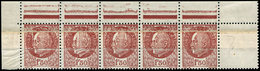 ** VARIETES - 517   Pétain,  1f.50 Brun, 5 Ex. IMPRESSION Sur RACCORD, En BANDE, Bdf, TB - Unused Stamps