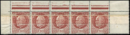 ** VARIETES - 517   Pétain,  1f.50 Brun, 5 Ex. IMPRESSION Sur RACCORD, En BANDE, Bdf, TB - Neufs