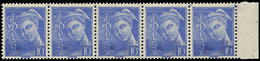 ** VARIETES - 546   Mercure, 10c. Outremer, BANDE De 5 Impression MACULEE, TB - Neufs