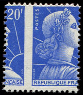 ** VARIETES - 1011Bk Muller, 20f. Bleu, Piquage A CHEVAL, TB - Unused Stamps