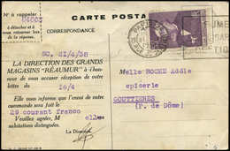 Let LETTRES DU XXe SIECLE - N°378 21/4/38, CP Ill. + 5 Mots Ordinaires, TB - Briefe U. Dokumente