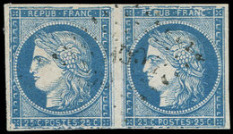 Colonies Générales - 23   25c. Bleu, T I, PAIRE, GRANDE CASSURE, Obl., TB - Other & Unclassified