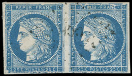 Colonies Générales - 23   25c. Bleu, T I, PAIRE, GRANDE CASSURE, Obl., TB - Autres & Non Classés