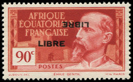 * A.E.F. 114b : 90c. Rouge-brique, DOUBLE Surcharge Dont Une RENVERSEE, TB - Other & Unclassified