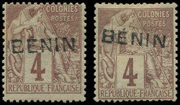 * BENIN 3 : 4c. Lilas-brun S. Gris, T IV, 2 Nuances, TB - Other & Unclassified