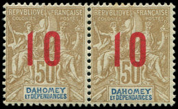 * DAHOMEY 40a : 10 Sur 50c. Bistre Et Bleu, CHIFFRES ESPACES Tenant à Normal, TB - Otros & Sin Clasificación