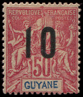 * GUYANE 72A : 10 Sur 50c. Rose, CHIFFRES ESPACES, TB - Autres & Non Classés