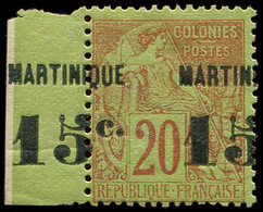 * MARTINIQUE 16 : 15c. Sur 20c. Brique Sur Vert, Surcharge A CHEVAL, Bdf, TB, Cote Maury - Sonstige & Ohne Zuordnung