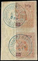 OBOCK 53a : Moitié De 20c. Orange Et Brun-violet, PAIRE Verticale Obl. S. Fragt, TB - Autres & Non Classés