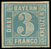 * ALLEMAGNE (ANCIENS ETATS) BAVIERE 2 : 3k. Bleu, TB - Other & Unclassified