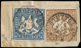 ALLEMAGNE (ANCIENS ETATS) WURTEMBERG 32 Et 34 : 6k. Bleu Et 9k. Brun-jaune, Obl. Stuttgart Sur Fragt, TB - Sonstige & Ohne Zuordnung