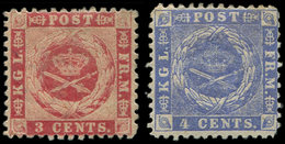 (*) ANTILLES DANOISES 3 Et 4 : 3c. Rouge Carminé Et 4c. Outremer, TB - Denmark (West Indies)