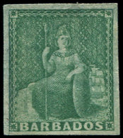 (*) BARBADE 1 : 1/2p. Vert, Papier Azuré, TB - Barbados (1966-...)