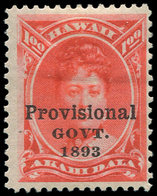 * HAWAI 62 : 1d. Rouge, Surch. Noire PROVISIONAL GOVT 1893, TB - Hawaï