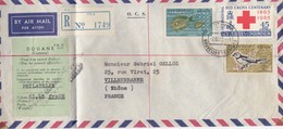 LETTRE. 2 12 63. RECOMMANDE PORT VILA POUR LYON. ETIQUETTE ET GRIFFE DOUANE - Storia Postale