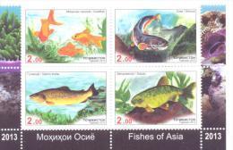 2013. Tajikistan, Fishes Of Asia, Set Of 4v Perforated In Block, Mint/** - Tadschikistan