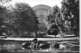 M08877 "TORINO-STAZIONE PORTA NUOVA E GIARDINI PIAZZA CARLO FELICE "-CART. ILLUSTR. ORIG. NON SPED. - Stazione Porta Nuova