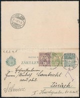 1901 6f Díjjegyes Zárt Levelezőlap Turul 4f + 5f Díjkiegészítéssel Svájcba, Portóelőjegyzéssel 'KOMÁROM' - 'ZÜRICH' - Sonstige & Ohne Zuordnung